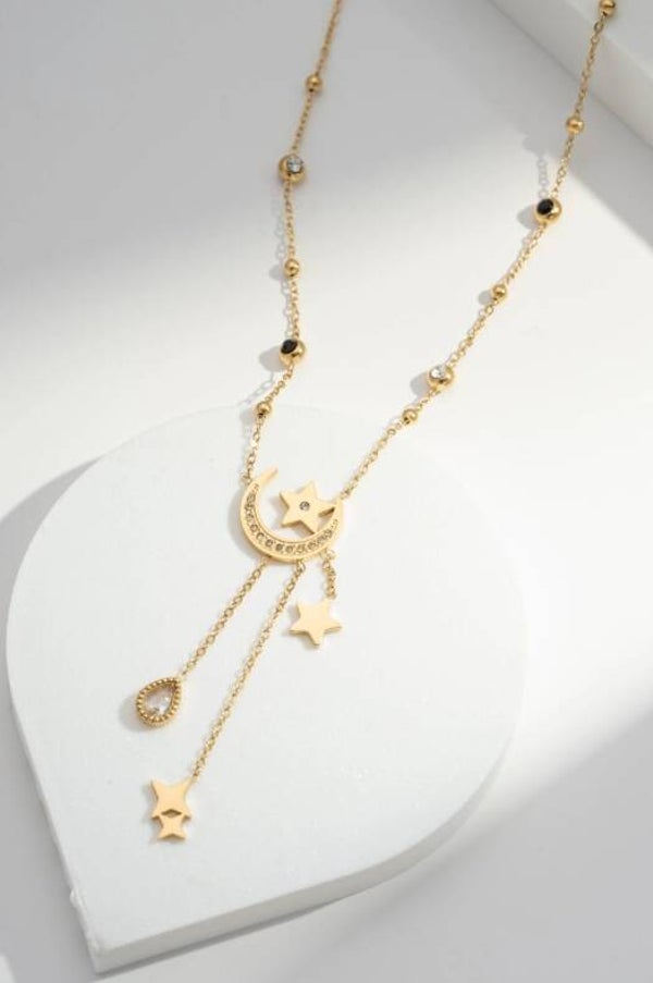 Collier doré céleste lune et étoiles