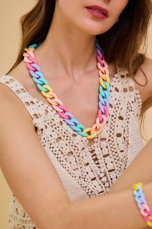 Collier maille chaîne résine ( Différentes colories )