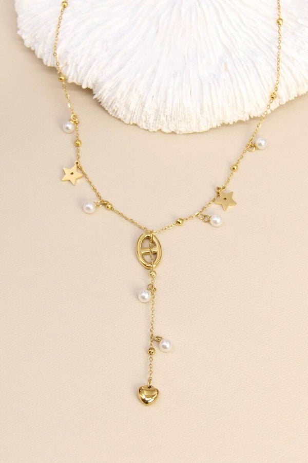 Collier pendentif perles & étoiles