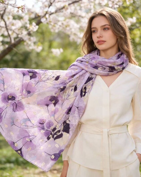 Foulard imprimé motif fleuri avec dorure