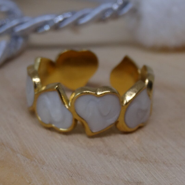 Bague Coeur Blanc et Dore
