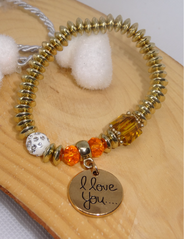 Bracelet élastique doré I Love You ( Divers colories )