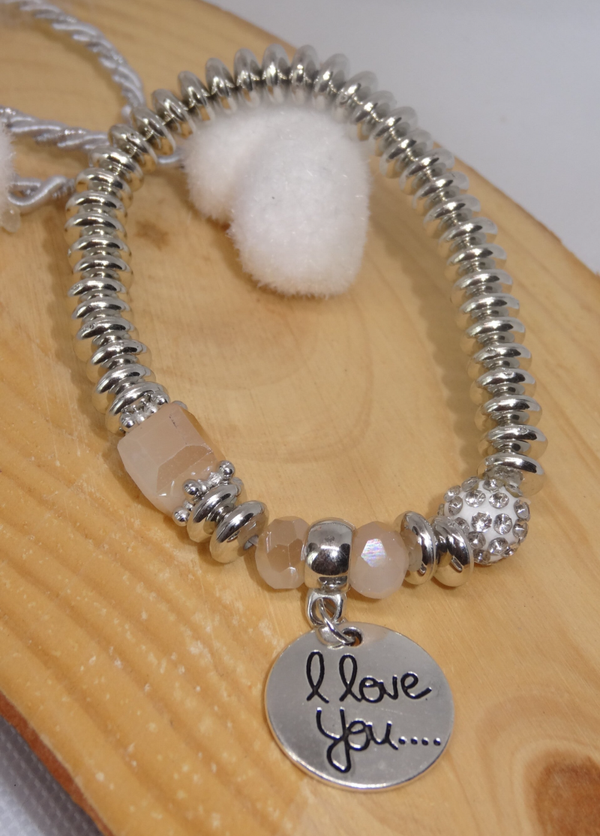Bracelet " I LOVE YOU " Elastique Argenté ( Divers colories )
