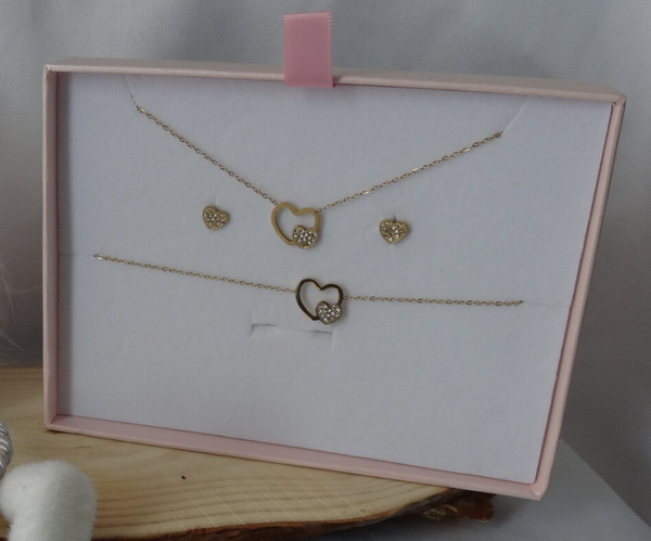 Parure de Bijoux Coeur Doré 3 pièces