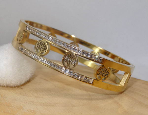 Bracelet Doré Arbre de vie avec Strass