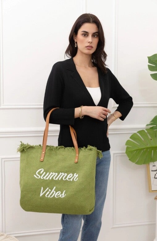 Sac cabas porté épaule avec inscription Summer Vibes " Ambiance d'été "  ( Différentes Colories )