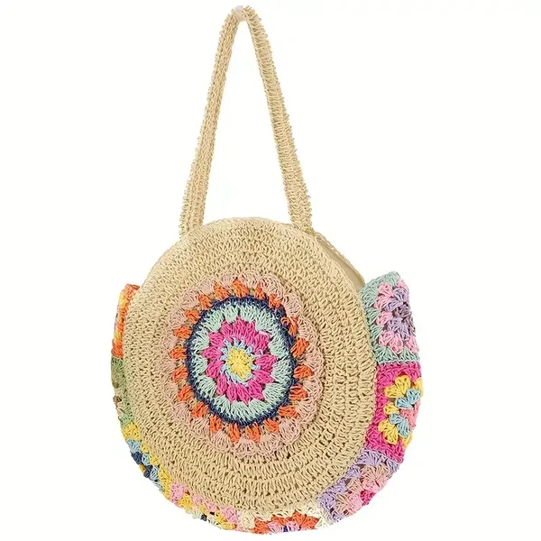Sac crochet rond en paille