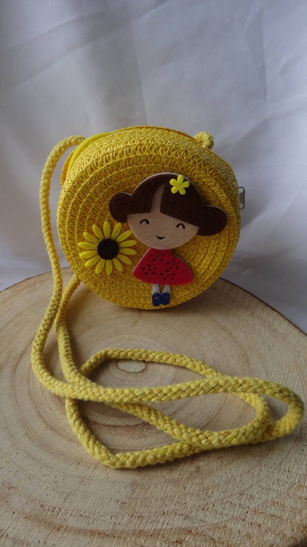 Sac Petite Fille en Paille Jaune