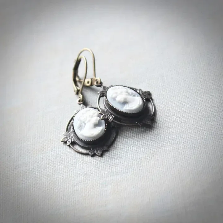 French Blue Cameo Earrings