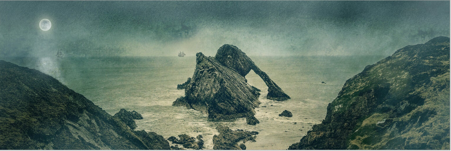 Fine Art Print : Tall Ships beyond Bow Fiddle Rock