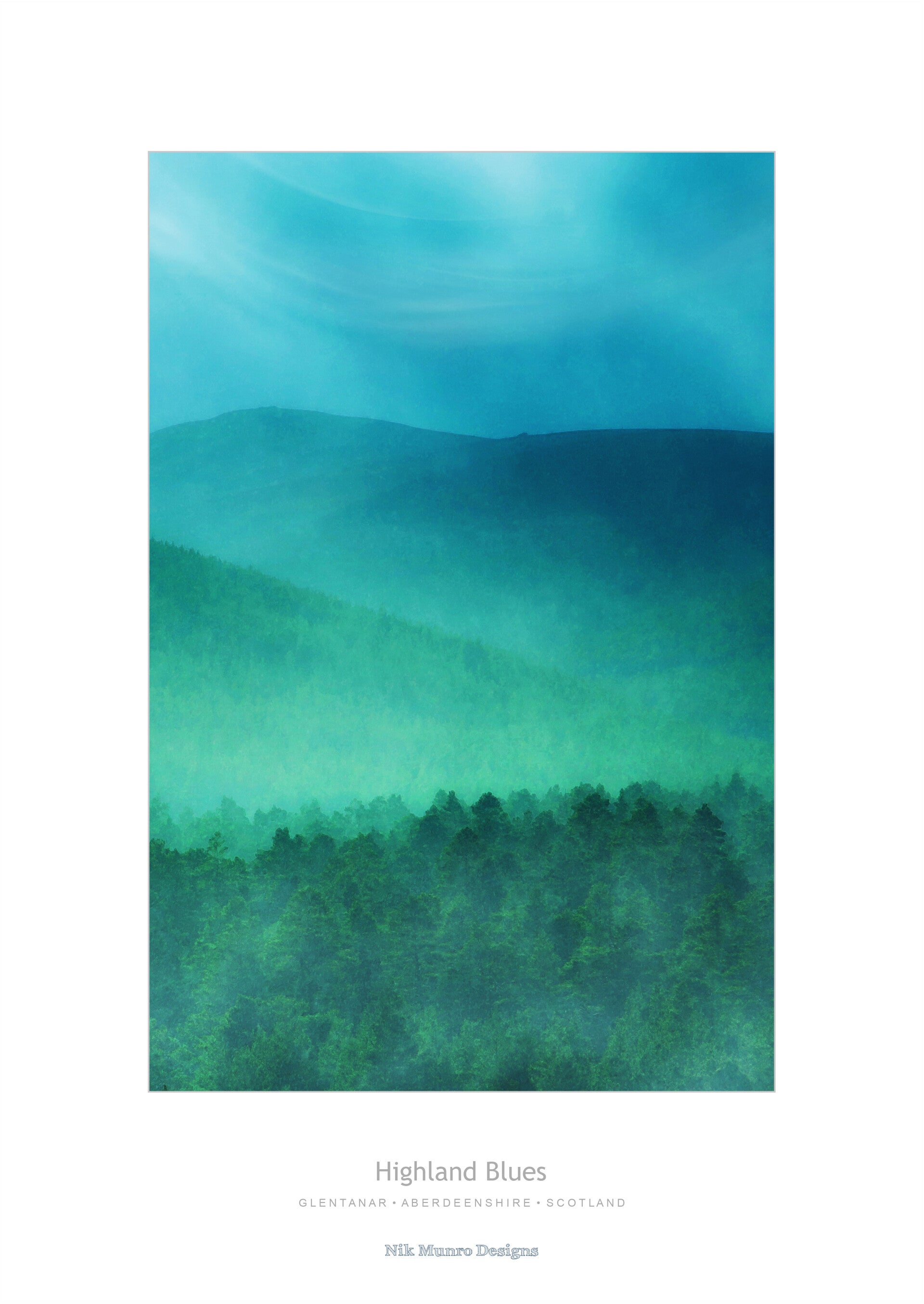 A3 Poster Highland Blues - Glentanar Hills & Forest