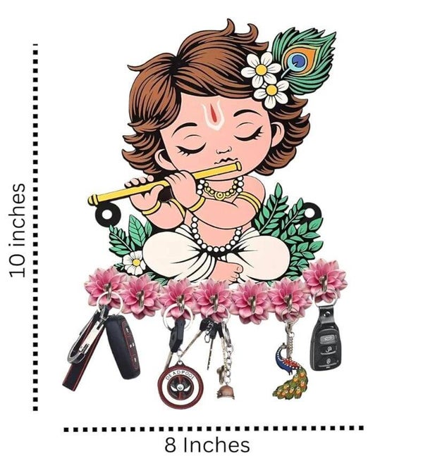 Porte-clés mural en bois – Krishna