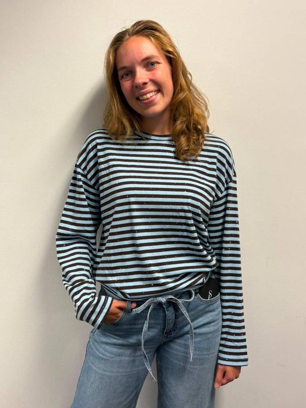 Bruin blauwe streep shirt