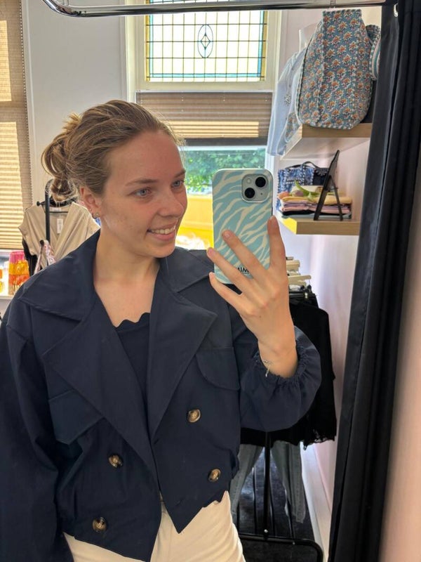 Blauwe trendcoat