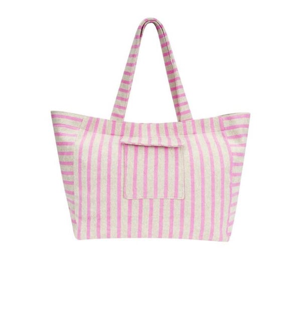 Licht Roze gestreepte strandtas