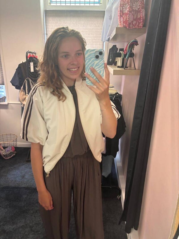 Beige jasje met bruine streep