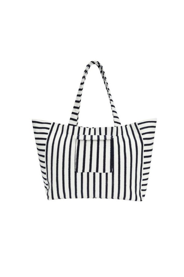 Donkerblauw gestreepte strandtas