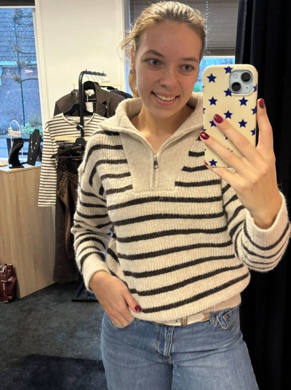 Beige bruine trui met rits