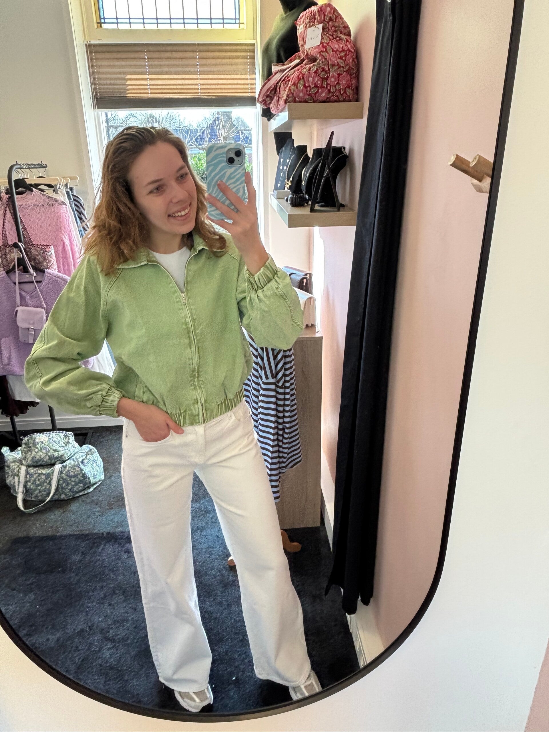 Groene jeans bomber jas