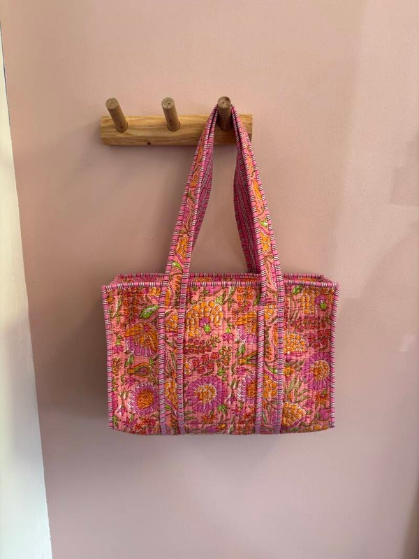 Kleine shopper oranje roze