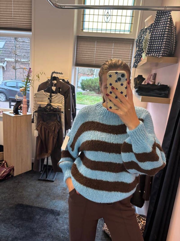 Blauw bruine trui