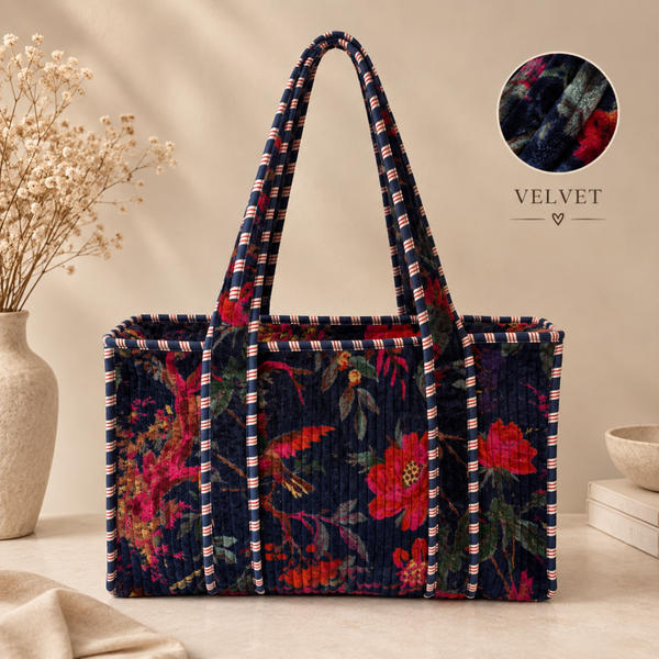 kleine velvet bloemen shopper