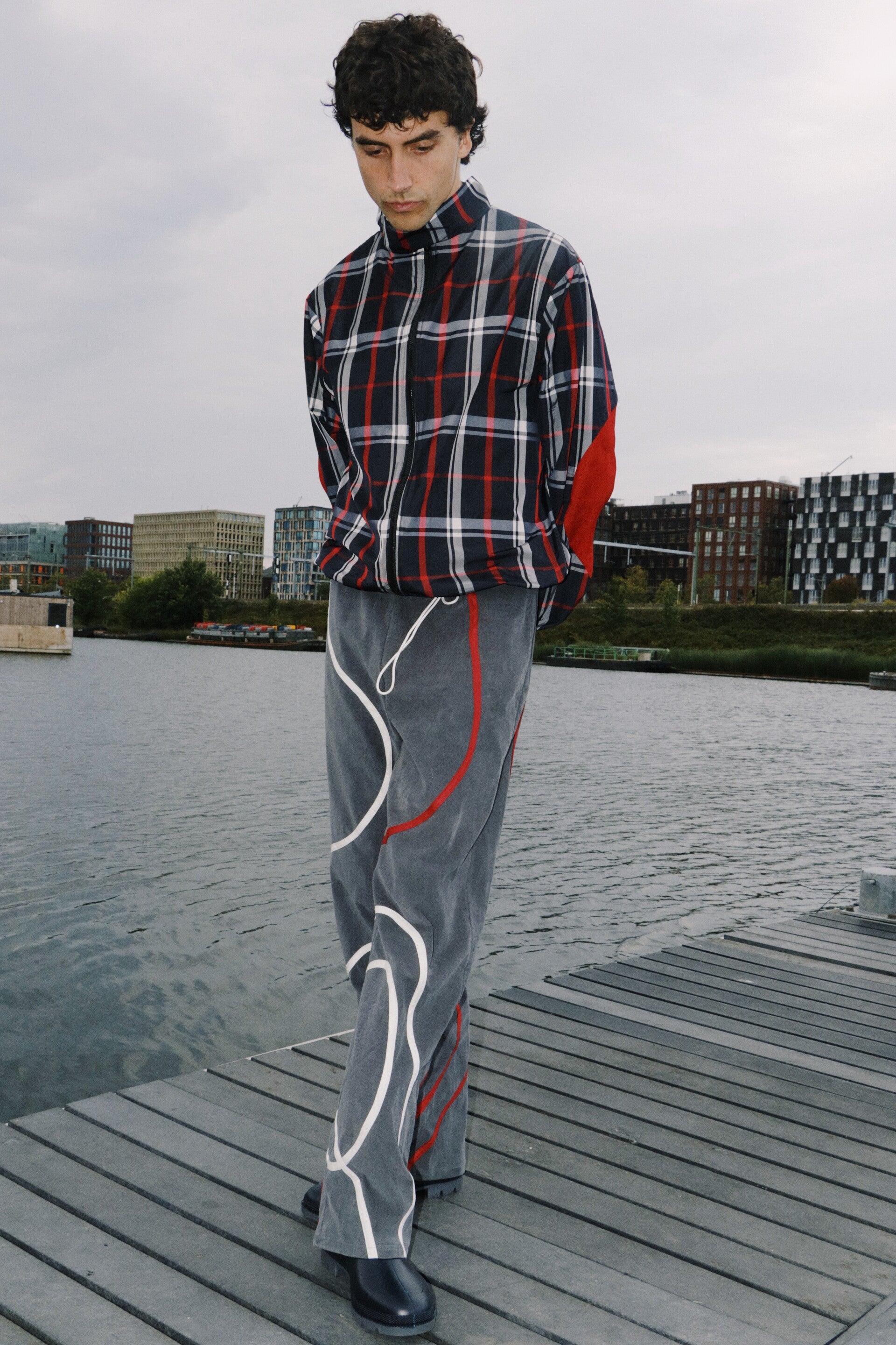 Check jack & grey pants