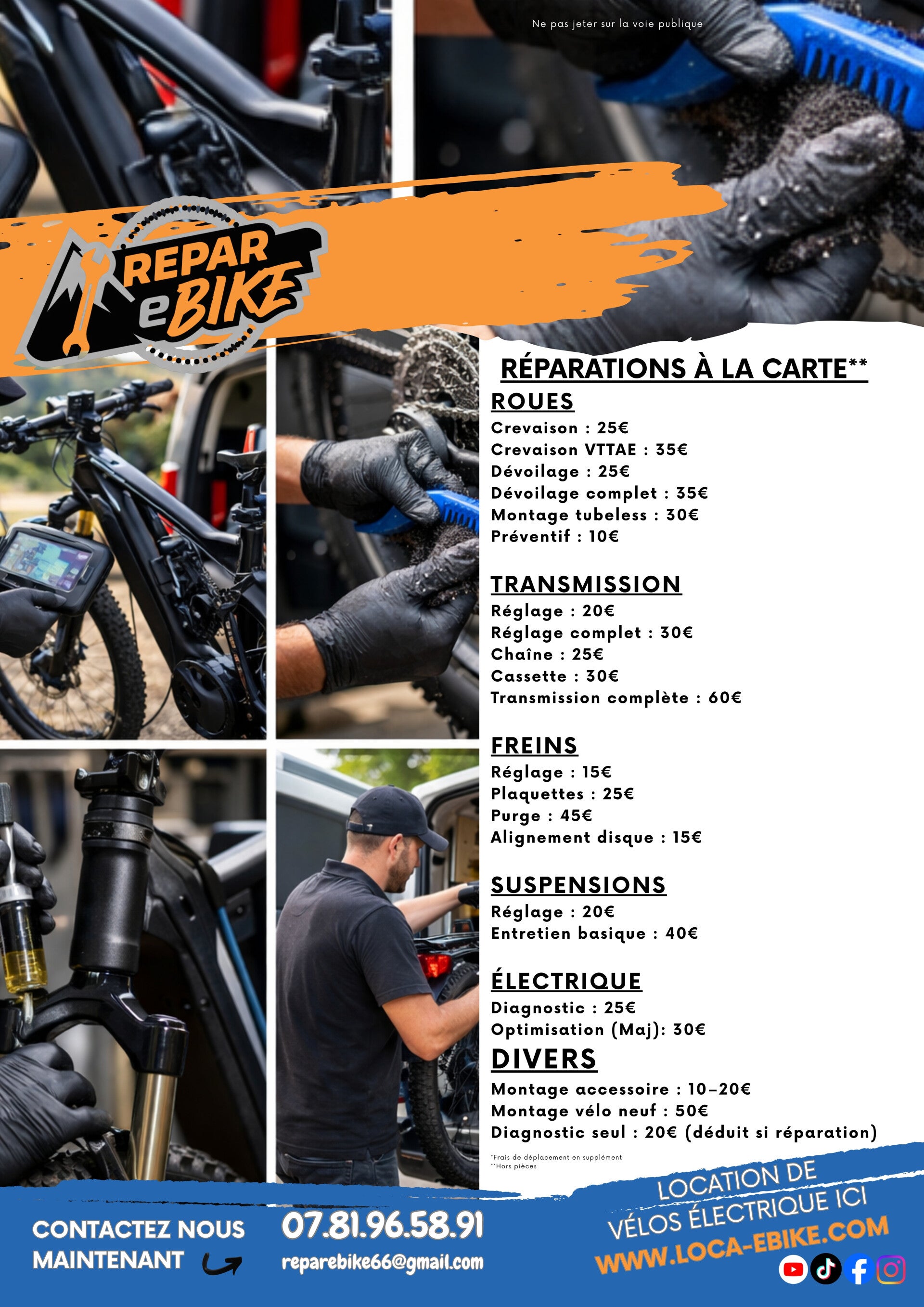 Entretien et réparation de VTT et vélos électriques à domicile dans les Pyrénées-Orientales