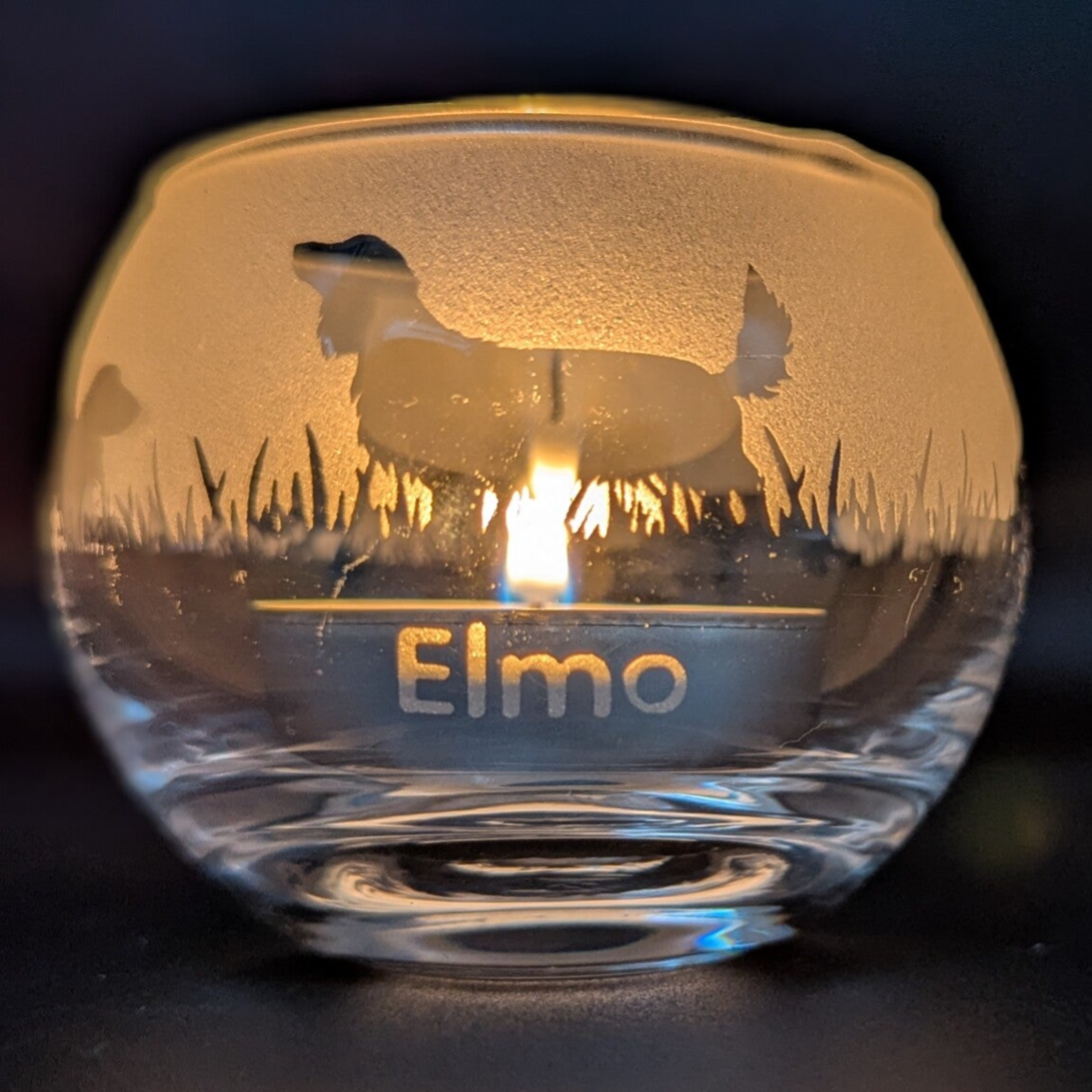 Waxinelicht glaasjes rond "teckel" gras