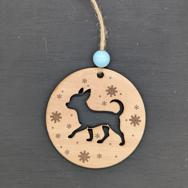 Kerstbal hout enkel "chihuahua"