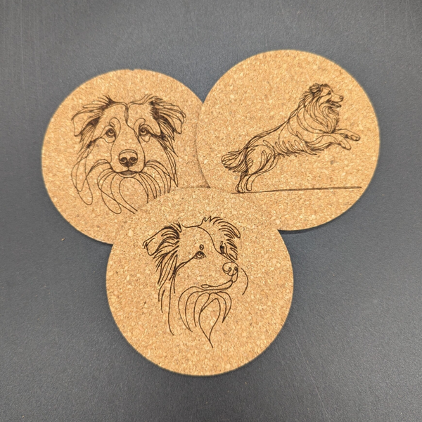 Onderzetters line-art "Australian Shepherd" Set van 6
