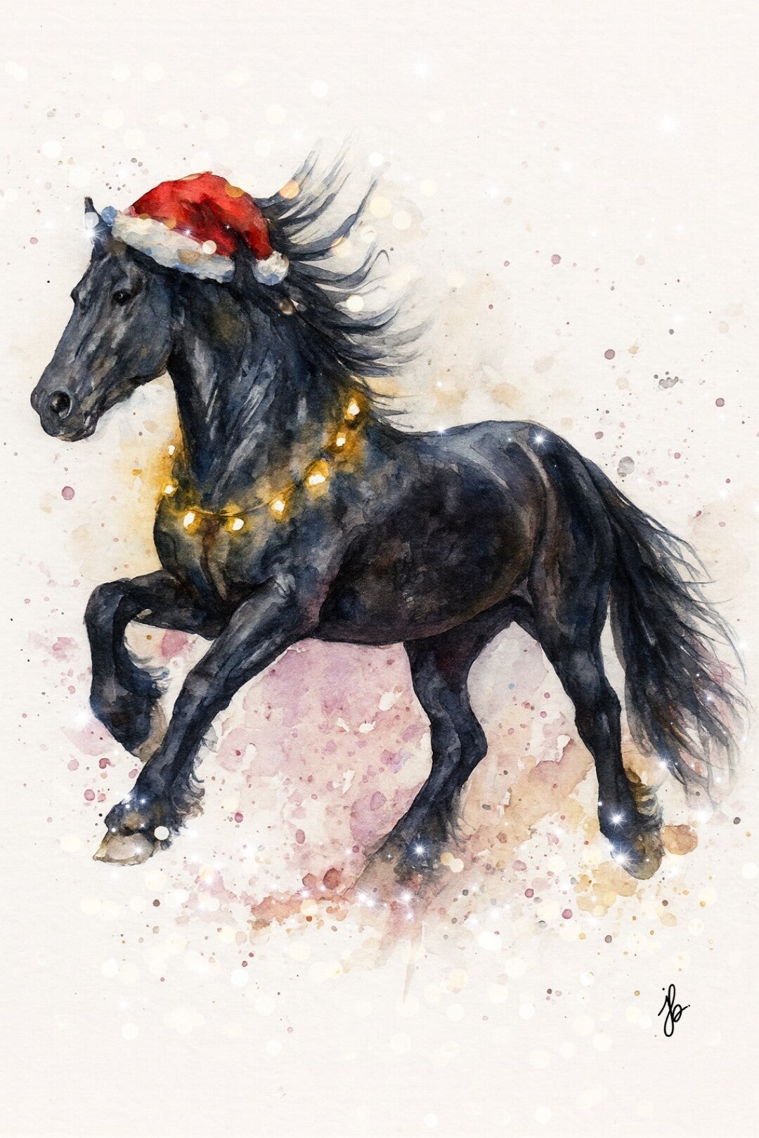 Kerstkaart paard digitaal "aquarel" custom