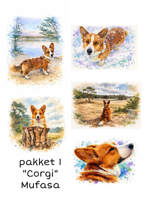 Pakketje van 5 Kaarten  "Corgi"