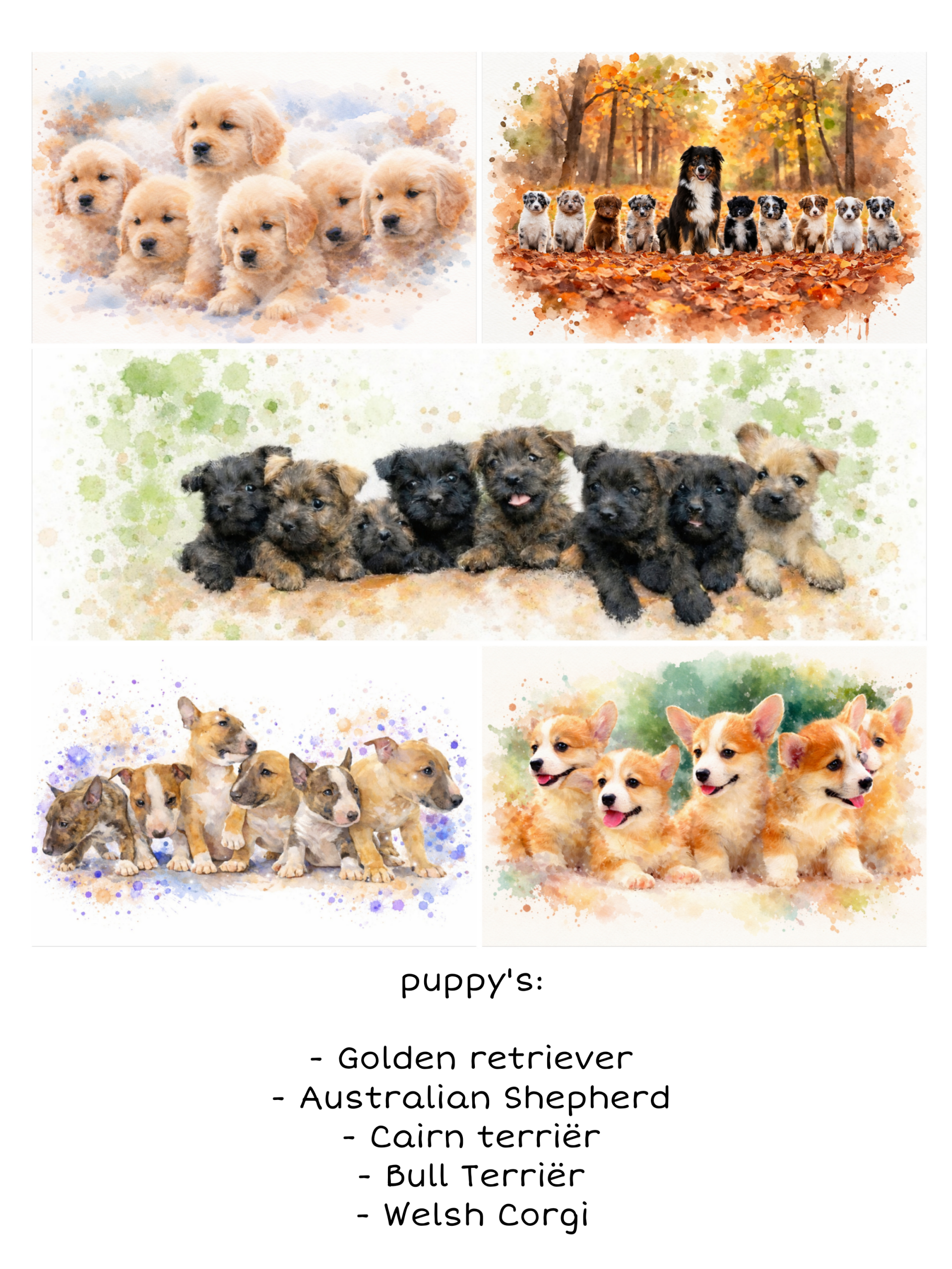 Pakketje van 5 Kaarten  "puppy's"