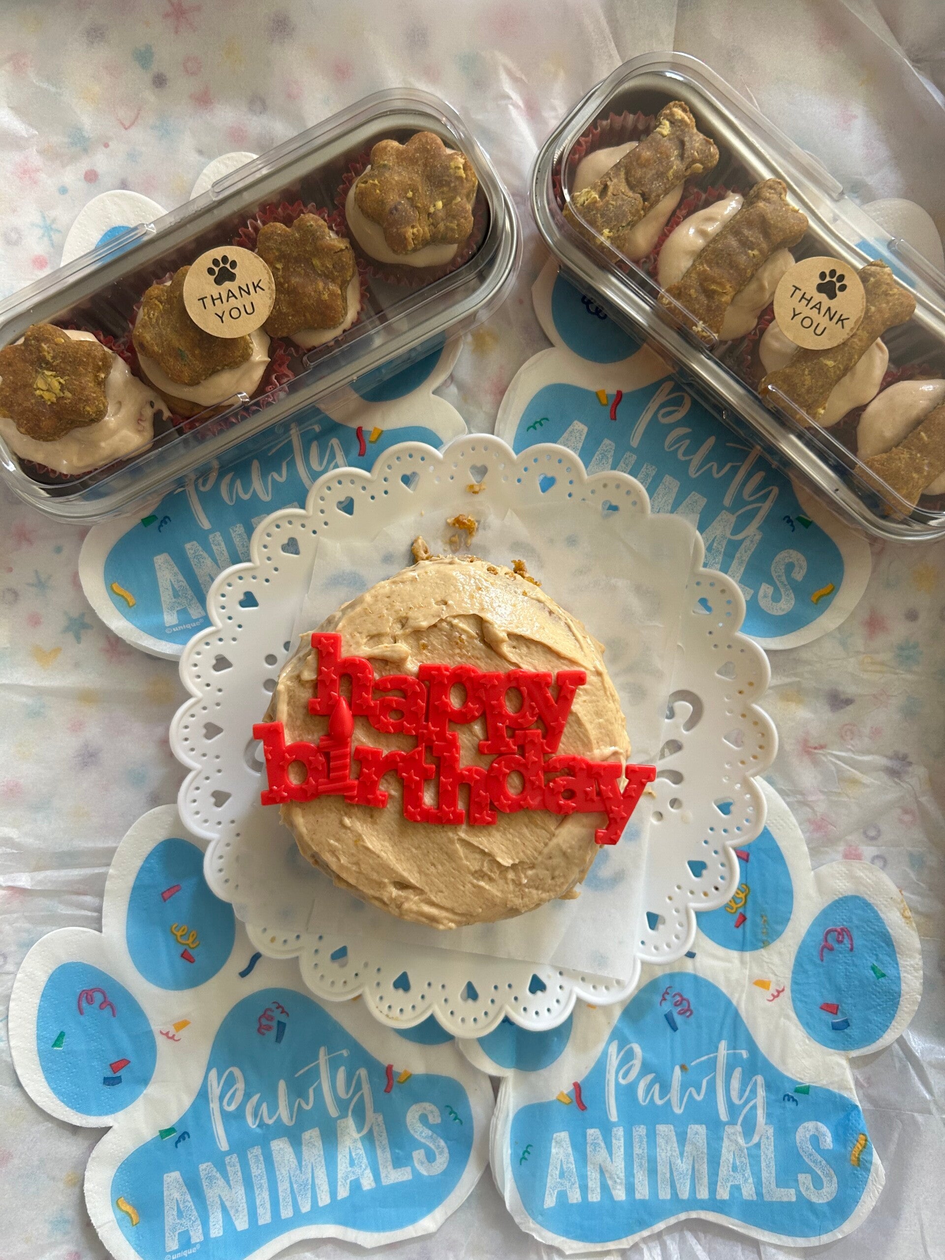 personal size dog cake and pup-cakes