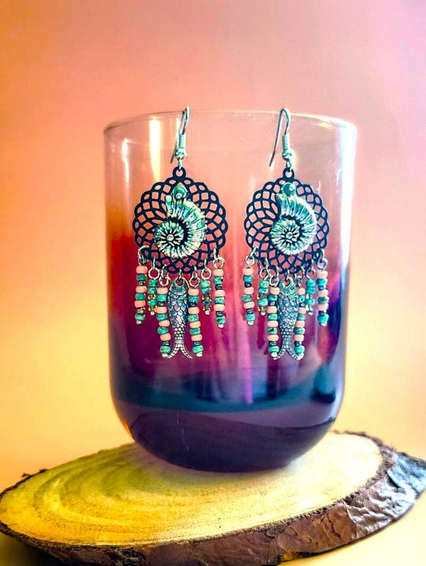 BEACH HOUSE by Earring Meadows - Green - Black - Peach - Shell - Seashell - Ocean - Beach - Earrings - NEW RELEASE