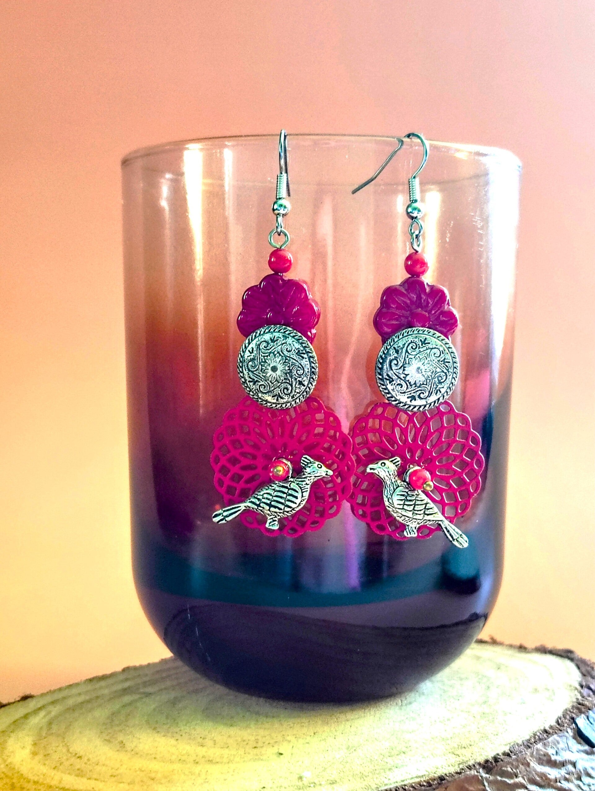 DESERT RUNNER by Earring Meadows - Red - Silver - Bird - Road Runner - Earrings