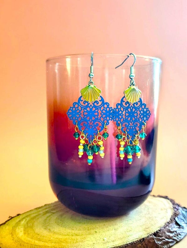 EARLY BEACH BREEZE by Earring Meadows - Blue - Yellow - Teal - Green - Ocean - Earrings