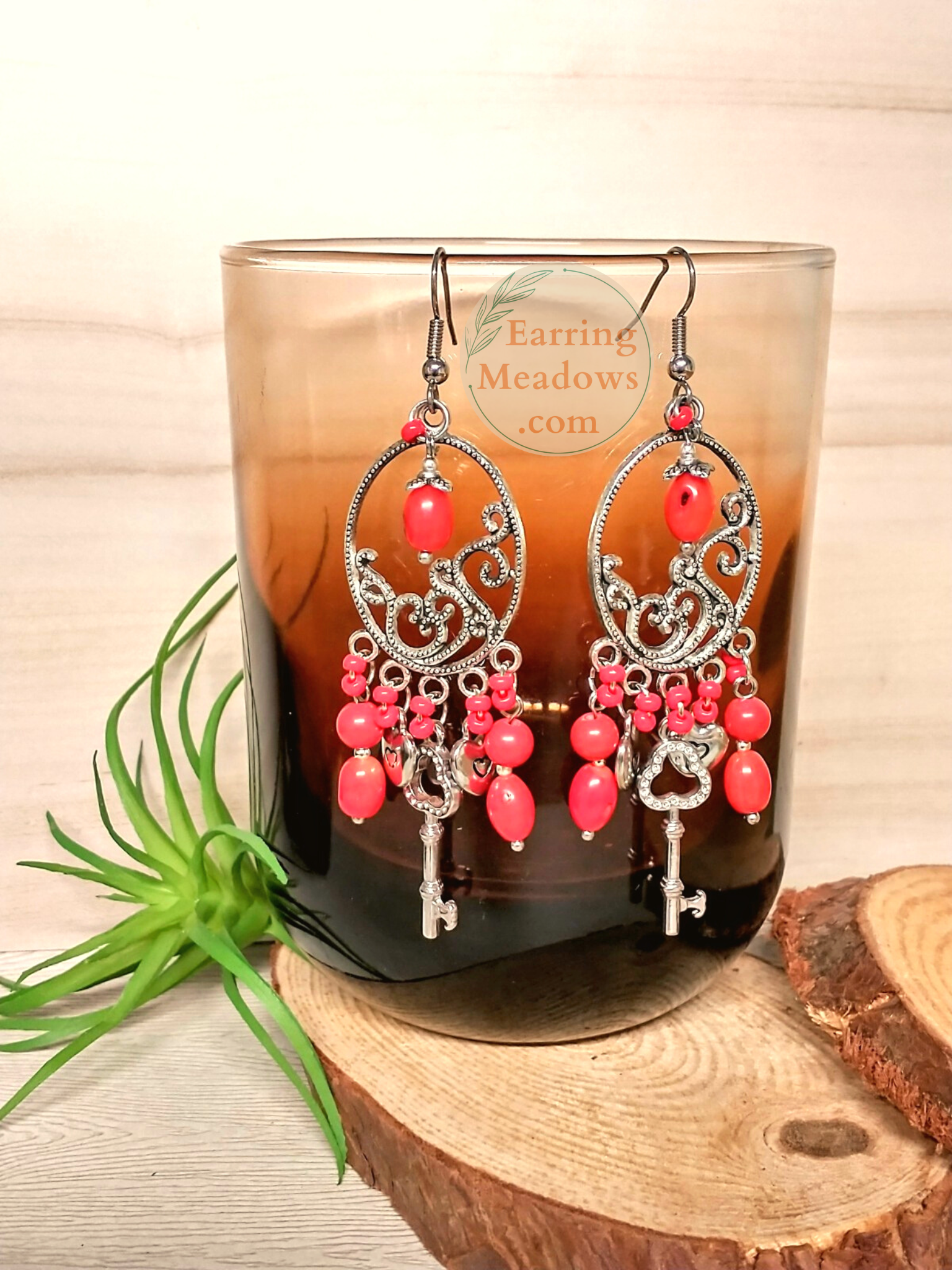 KEY TO LOVE by Earring Meadows - Red - Silver - Heart - Earrings