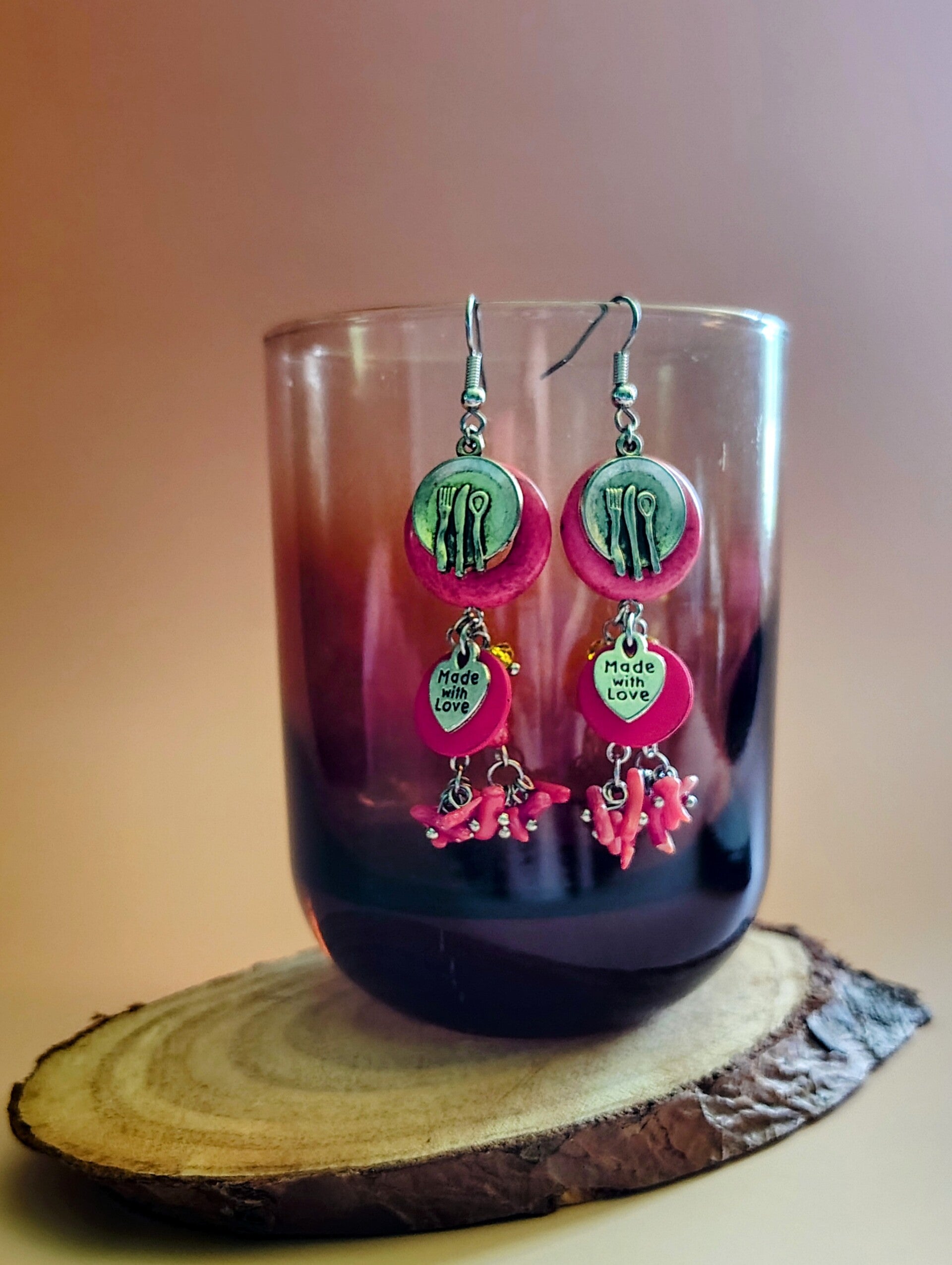 DINE WITH ME by Earring Meadows - Cook - Chef - Food - Red - Silver - Earrings