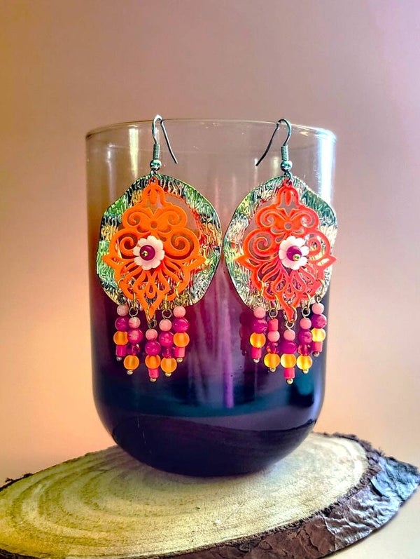 ISLAND CHILLING by Earring Meadows - Orange - Gold - Red - Flower - Tropical - Earrings