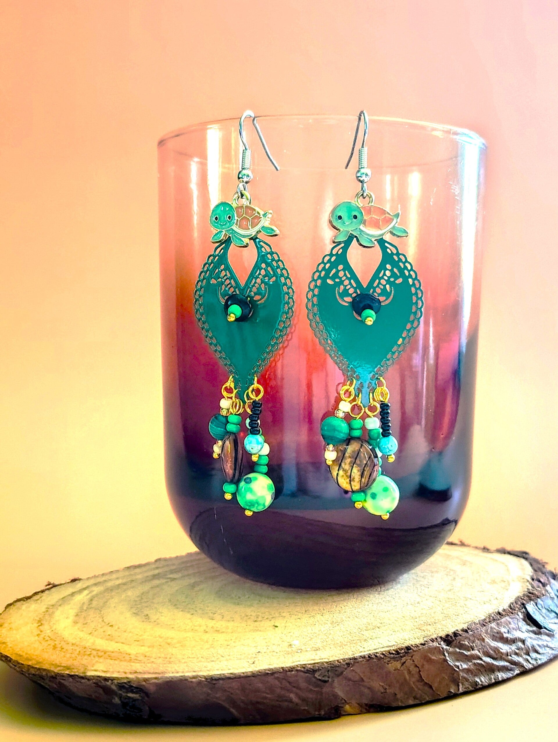 KELP DWELLERS by Earring Meadows - Green - Coral - Black - Sea Turtle - Ocean - Beach - Earrings
