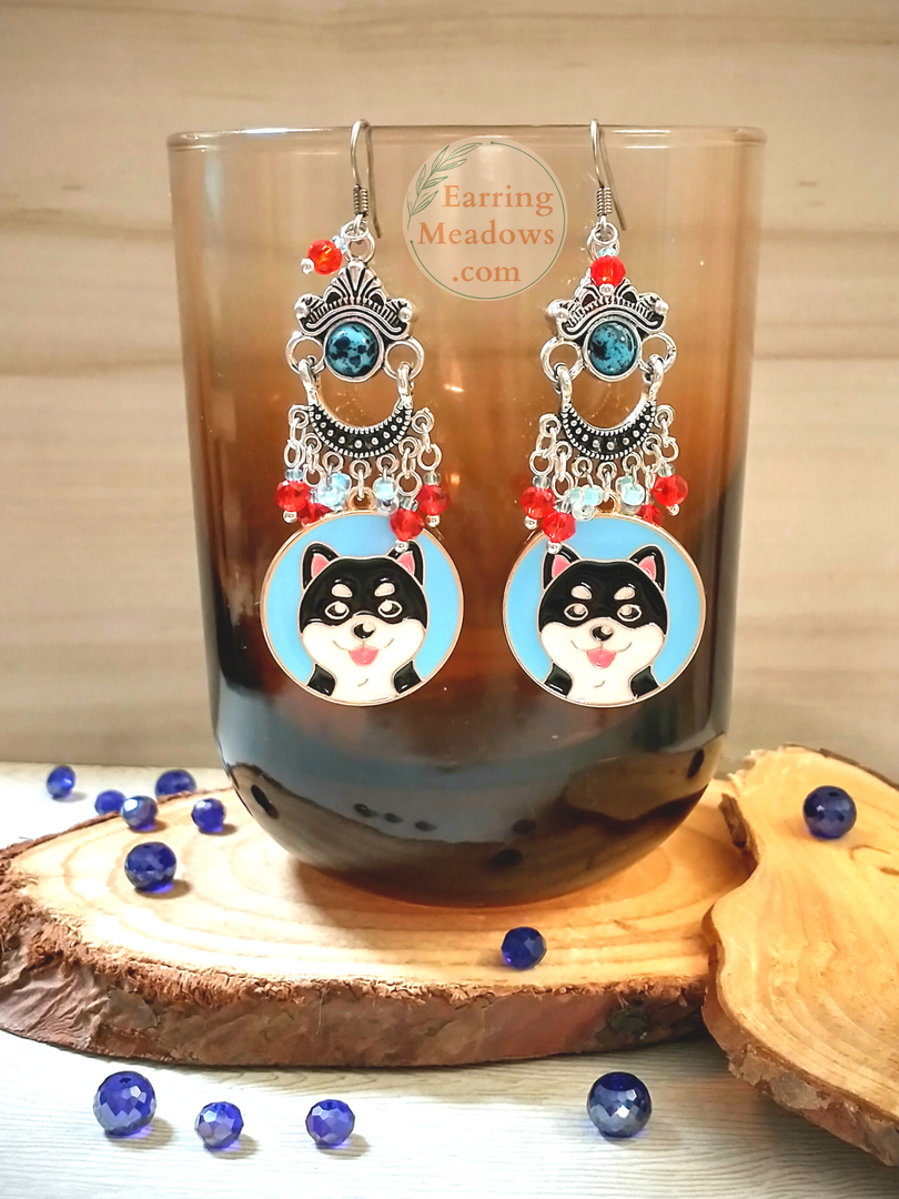 HAPPY HUSKIES by Earring Meadows - Blue - Red - Gold - Enamel - husky - Dog - Earrings