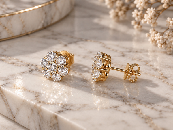 Kolczyki Moissanite Flower Gold
