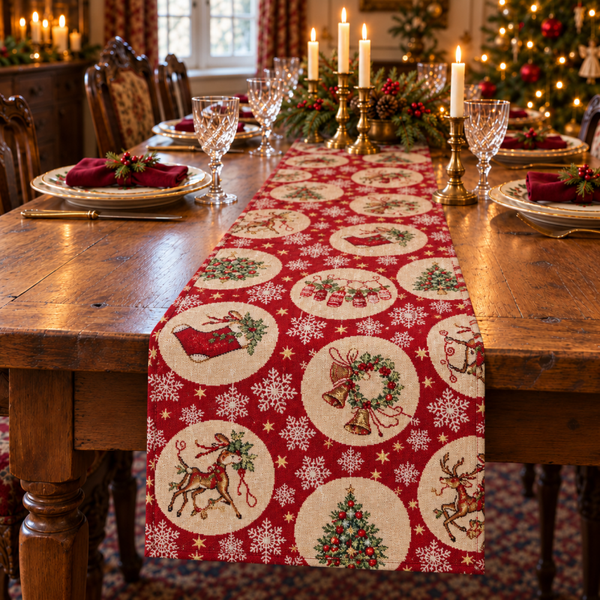 Gobelin - Red Balls Kerst Tafelloper
