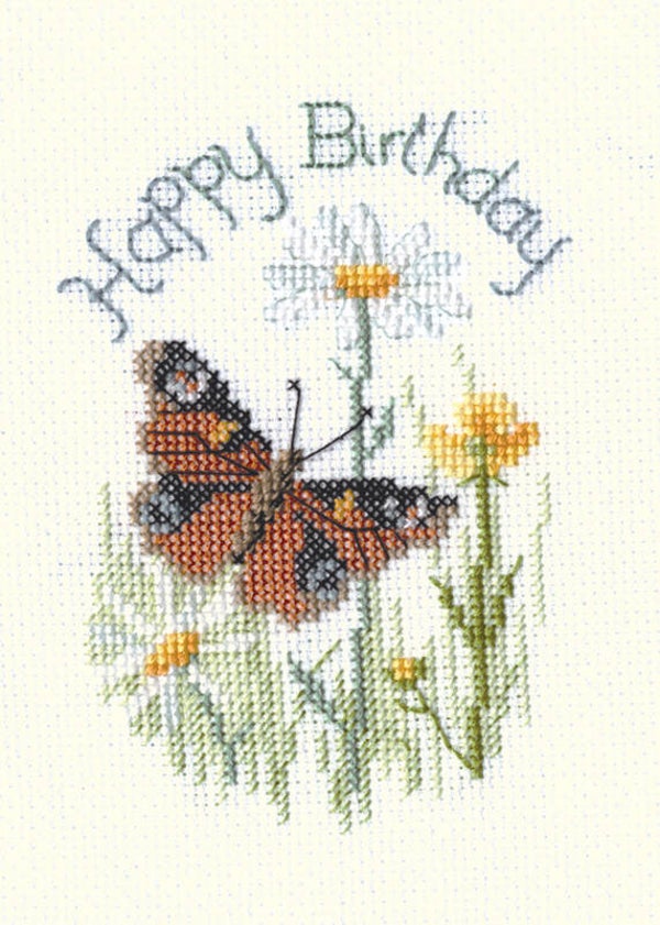 Borduurpakket - greeting Card - Butterfly and Daisies