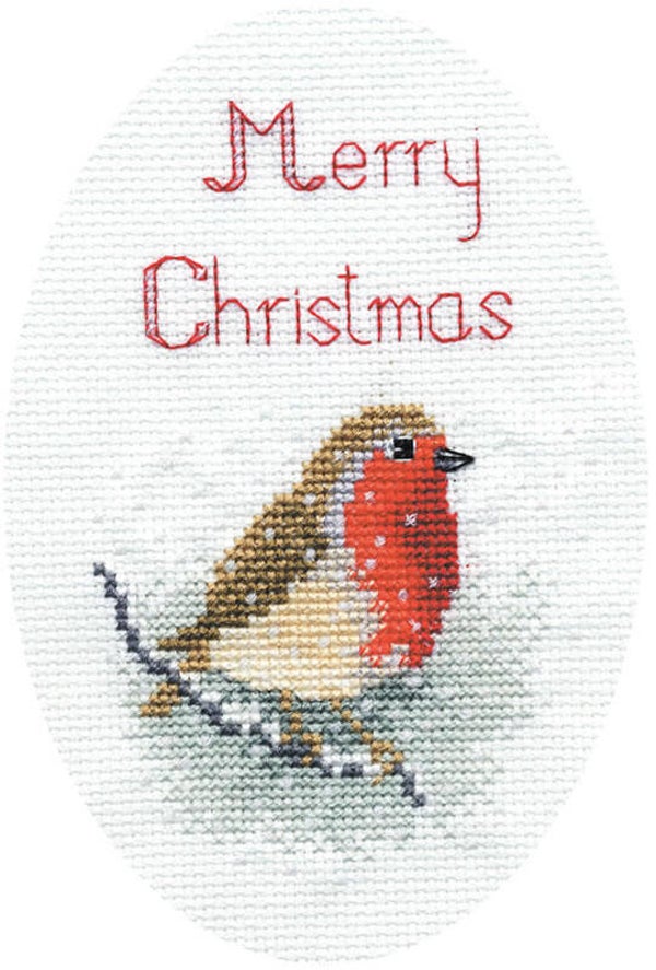 Borduurpakket - Christmas Card - Snow Robin