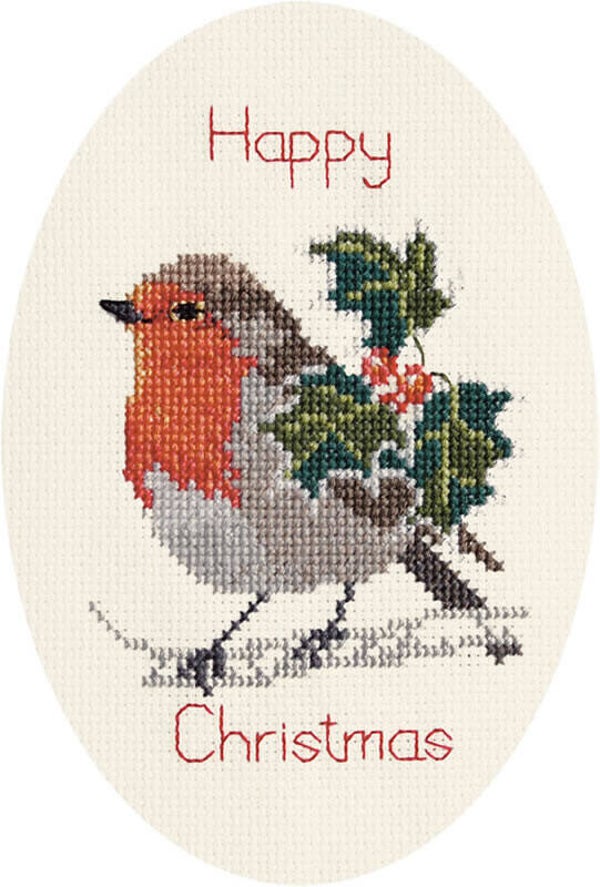 Borduurpakket - Christmas Card - Holly and Robin