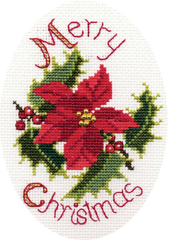 Borduurpakket - Christmas Card - Poinsettia and Holly