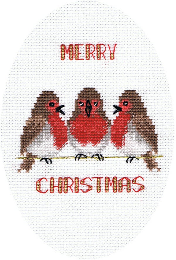 Borduurpakket - Christmas Card - Robin Trio